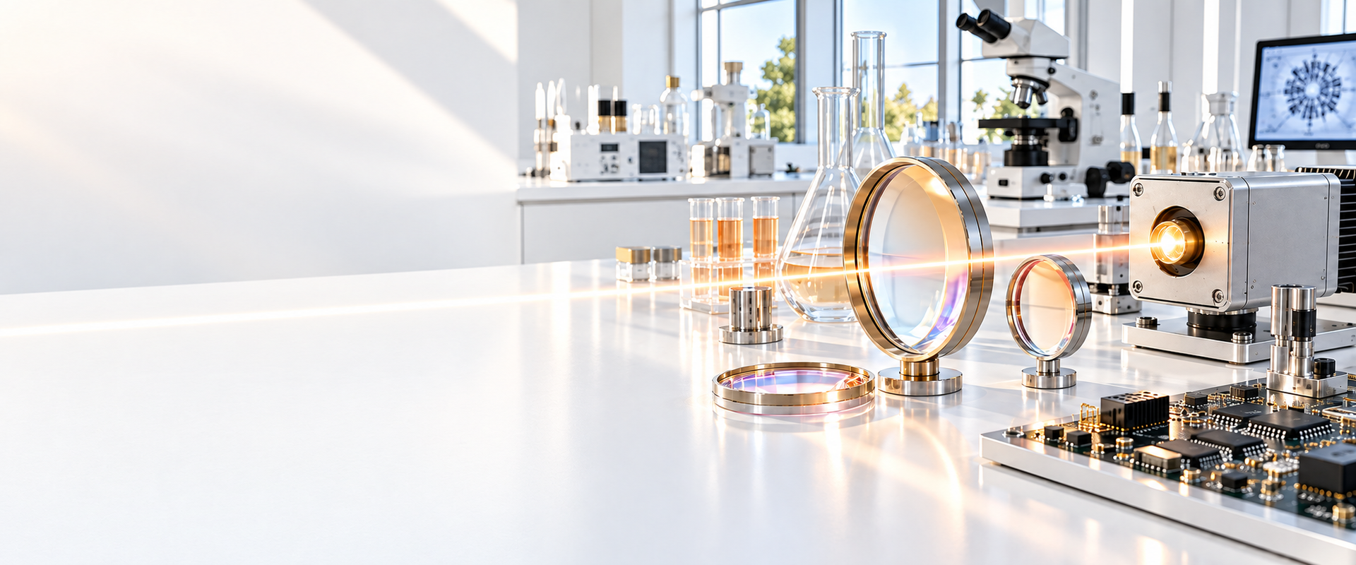 Optical lenses, laser modules and electronics in a professional beauty equipment laboratory